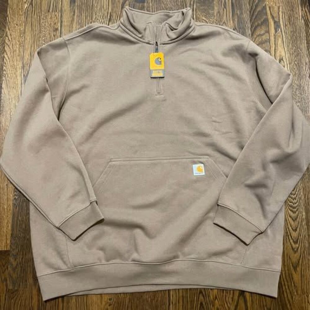3XL Men’s Carhartt 1/4 Zip Crew Sweatshirt Beige Loose Fit Midweight